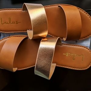 Tan and Rose Gold Sandals